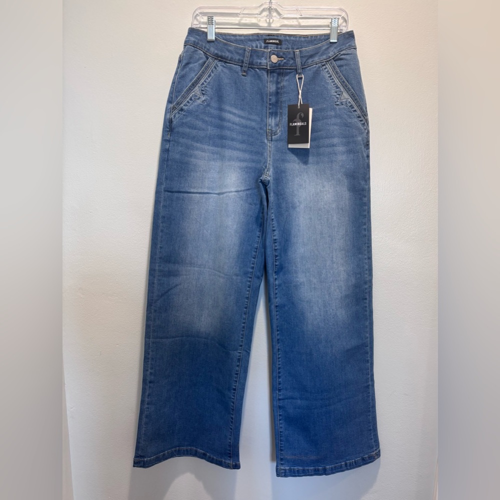 Flamingals Wide Leg Jeans‎ for Women | Mid Waist Baggy Washed Denim Jeans - Picture 2 of 16